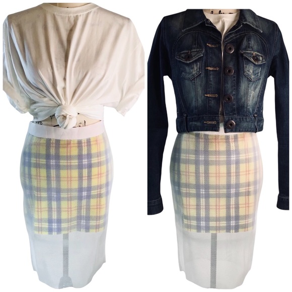 English Factory NEW Mesh Plaid Midi Skirt Exposed Back Zipper - S - 90’s Vibes! - Picture 13 of 13